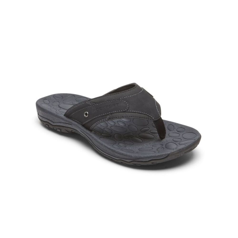 NWT ROCKPORT Mens Black Hayes Round Toe Slip On Thong Sandals Shoes 11.5 M
